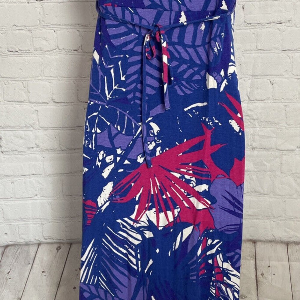 Per una women size 12 blue art print sleeveless belted pullover maxi dress - Picture 4 of 8